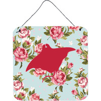 "Caroline's Treasures Manta ray Shabby Chic Blue Roses Door Hanging Prints BB1014 wall-decor, 6 x 6, Multicolor"