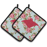 "Caroline's Treasures Manta Ray Shabby Chic Blue Roses Pair of Pot Holders BB1014-RS-BU-PTHD, 7.5HX7.5W, Multicolor"