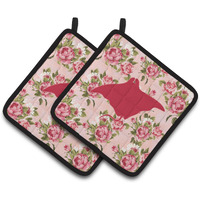"Caroline's Treasures Manta Ray Shabby Chic Pink Roses Pair of Pot Holders BB1014-RS-PK-PTHD, 7.5HX7.5W, Multicolor"