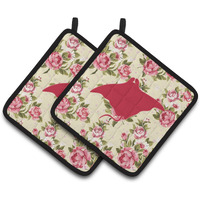 "Caroline's Treasures Manta Ray Shabby Chic Yellow Roses Pair of Pot Holders BB1014-RS-YW-PTHD, 7.5HX7.5W, Multicolor"