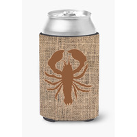 Lobster Burlap and Brown Can or Bottle Beverage Insulator Hugger