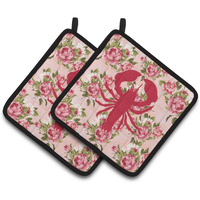 "Caroline's Treasures Lobster Shabby Chic Pink Roses Pair of Pot Holders BB1015-RS-PK-PTHD, 7.5HX7.5W, Multicolor"