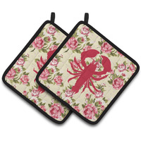 "Caroline's Treasures Lobster Shabby Chic Yellow Roses Pair of Pot Holders BB1015-RS-YW-PTHD, 7.5HX7.5W, Multicolor"