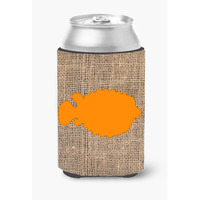 Fish - Blowfish Burlap and Orange Can or Bottle Beverage Insulator Hugger BB1016