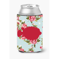 Fish - Blowfish Shabby Chic Blue Roses Can or Bottle Beverage Insulator Hugger BB1016