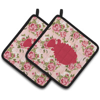 "Caroline's Treasures Fish - Blowfish Shabby Chic Pink Roses Pair of Pot Holders BB1016-RS-PK-PTHD, 7.5HX7.5W, Multicolor"