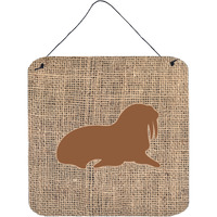 "Caroline's Treasures Walrus Burlap and Brown Aluminum Metal Wall or Door Hanging Prints, 6 x 6"", Multicolor"