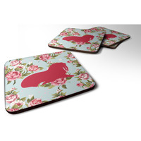 "Caroline's Treasures BB1017-RS-BU-FC Walrus Shabby Chic Blue Roses Foam Coasters (Set of 4), 3.5"" H x 3.5"" W, Multicolor"