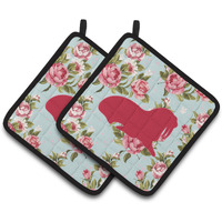 "Caroline's Treasures Walrus Shabby Chic Blue Roses Pair of Pot Holders BB1017-RS-BU-PTHD, 7.5HX7.5W, Multicolor"