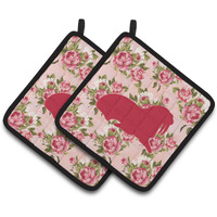 "Caroline's Treasures Walrus Shabby Chic Pink Roses Pair of Pot Holders BB1017-RS-PK-PTHD, 7.5HX7.5W, Multicolor"