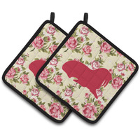 "Caroline's Treasures Walrus Shabby Chic Yellow Roses Pair of Pot Holders BB1017-RS-YW-PTHD, 7.5HX7.5W, Multicolor"