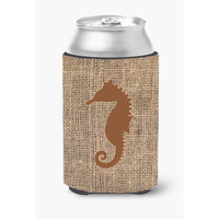 Sea Horse Burlap and Brown Can or Bottle Beverage Insulator Hugger