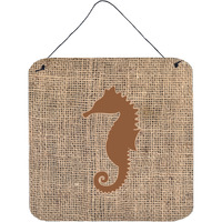 "Caroline's Treasures Sea Horse Burlap and Brown Aluminum Metal Wall or Door Hanging Prints, 6 x 6"", Multicolor"