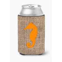 Sea Horse Burlap and Orange Can or Bottle Beverage Insulator Hugger BB1018