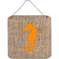 "Caroline's Treasures Sea Horse Burlap and Orange Aluminum Metal Wall or Door Hanging Prints, 6 x 6"", Multicolor"