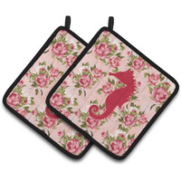 "Caroline's Treasures Sea Horse Shabby Chic Pink Roses Pair of Pot Holders BB1018-RS-PK-PTHD, 7.5HX7.5W, Multicolor"