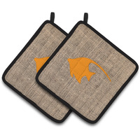 "Caroline's Treasures Fish - Angel Fish Faux Burlap & Orange Pair of Pot Holders BB1019-BL-OR-PTHD, 7.5HX7.5W, Multicolor"