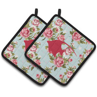 "Caroline's Treasures Fish - Angel Fish Shabby Chic Blue Roses Pair of Pot Holders BB1019-RS-BU-PTHD, 7.5HX7.5W, Multicolor"