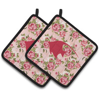 "Caroline's Treasures Fish - Angel Fish Shabby Chic Pink Roses Pair of Pot Holders BB1019-RS-PK-PTHD, 7.5HX7.5W, Multicolor"