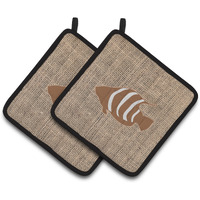 "Caroline's Treasures Fish Faux Burlap & Brown Pair of Pot Holders BB1020-BL-BN-PTHD, 7.5HX7.5W, Multicolor"
