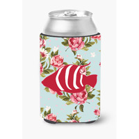 Fish Shabby Chic Blue Roses Can or Bottle Beverage Insulator Hugger BB1020