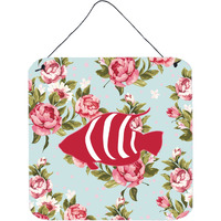 "Caroline's Treasures Fish Shabby Chic Blue Roses Aluminum Metal Wall or Door Hanging Prints, 6 x 6"", Multicolor"