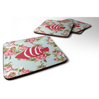 "Caroline's Treasures BB1020-RS-BU-FC Fish Shabby Chic Blue Roses Foam Coasters (Set of 4), 3.5"" H x 3.5"" W, Multicolor"