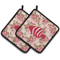 "Caroline's Treasures Fish Shabby Chic Pink Roses Pair of Pot Holders BB1020-RS-PK-PTHD, 7.5HX7.5W, Multicolor"