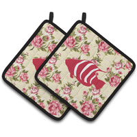 "Caroline's Treasures Fish Shabby Chic Yellow Roses Pair of Pot Holders BB1020-RS-YW-PTHD, 7.5HX7.5W, Multicolor"