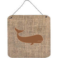 "Caroline's Treasures Whale Burlap and Brown Aluminum Metal Wall or Door Hanging Prints, 6 x 6"", Multicolor"