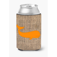 Whale Burlap and Orange Can or Bottle Beverage Insulator Hugger BB1021