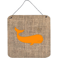 "Caroline's Treasures Whale Burlap and Orange Aluminum Metal Wall or Door Hanging Prints, 6 x 6"", Multicolor"