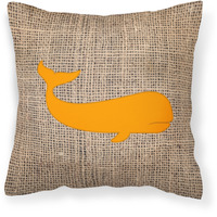"Caroline's Treasures Whale Burlap & Orange Canvas Fabric Decorative Pillow, 14"" x 14"", Multicolor"