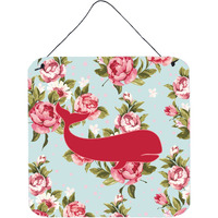 "Caroline's Treasures Whale Shabby Chic Blue Roses Aluminum Metal Wall or Door Hanging Prints, 6 x 6"", Multicolor"