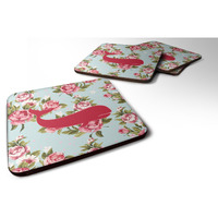 "Caroline's Treasures BB1021-RS-BU-FC Whale Shabby Chic Blue Roses Foam Coasters (Set of 4), 3.5"" H x 3.5"" W, Multicolor"