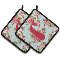"Caroline's Treasures Whale Shabby Chic Blue Roses Pair of Pot Holders BB1021-RS-BU-PTHD, 7.5HX7.5W, Multicolor"