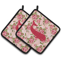 "Caroline's Treasures Whale Shabby Chic Pink Roses Pair of Pot Holders BB1021-RS-PK-PTHD, 7.5HX7.5W, Multicolor"
