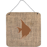 "Caroline's Treasures BB1022-BL-BN-DS66 Fish-Angel Fish Burlap and Brown Wall or Door Hanging Prints, 6 x 6"", Multicolor"