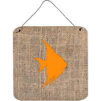 "Caroline's Treasures BB1022-BL-OR-DS66 Fish-Angel Fish Burlap and Orange Wall or Door Hanging Prints, 6 x 6"", Multicolor"