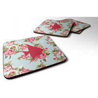 "Caroline's Treasures BB1022-RS-BU-FC Fish-Angel Fish Shabby Chic Blue Roses Foam Coasters (Set of 4), 3.5"" H x 3.5"" W, Multicolor"