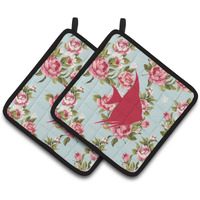 "Caroline's Treasures Fish - Angel Fish Shabby Chic Blue Roses Pair of Pot Holders BB1022-RS-BU-PTHD, 7.5HX7.5W, Multicolor"