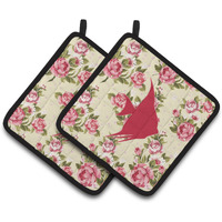 "Caroline's Treasures Fish - Angel Fish Shabby Chic Yellow Roses Pair of Pot Holders BB1022-RS-YW-PTHD, 7.5HX7.5W, Multicolor"