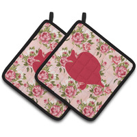 "Caroline's Treasures Fish - Tang Fish Shabby Chic Pink Roses Pair of Pot Holders BB1023-RS-PK-PTHD, 7.5HX7.5W, Multicolor"