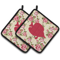 "Caroline's Treasures Fish - Tang Fish Shabby Chic Yellow Roses Pair of Pot Holders BB1023-RS-YW-PTHD, 7.5HX7.5W, Multicolor"