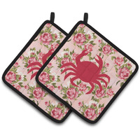 "Caroline's Treasures Crab Shabby Chic Pink Roses Pair of Pot Holders BB1024-RS-PK-PTHD, 7.5HX7.5W, Multicolor"