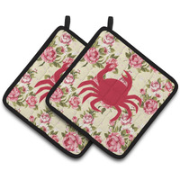 "Caroline's Treasures Crab Shabby Chic Yellow Roses Pair of Pot Holders BB1024-RS-YW-PTHD, 7.5HX7.5W, Multicolor"