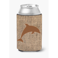Dolphin Burlap and Brown Can or Bottle Beverage Insulator Hugger