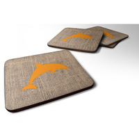 "Caroline's Treasures BB1025-BL-OR-FC Dolphin Burlap and Orange Foam Coasters (Set of 4), 3.5"" H x 3.5"" W, Multicolor"