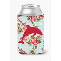 Dolphin Shabby Chic Blue Roses Can or Bottle Beverage Insulator Hugger BB1025