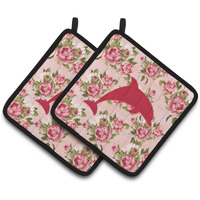 "Caroline's Treasures Dolphin Shabby Chic Pink Roses Pair of Pot Holders BB1025-RS-PK-PTHD, 7.5HX7.5W, Multicolor"